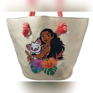 (1379) Disney Moana & Pua Glittering Straw Swim Bag. NWOT